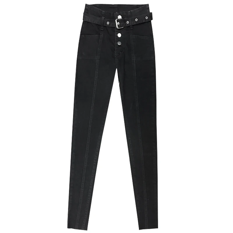 

New belt double breasted cultivate morality fund of 2018 autumn winters is tall waist height black pencil pants