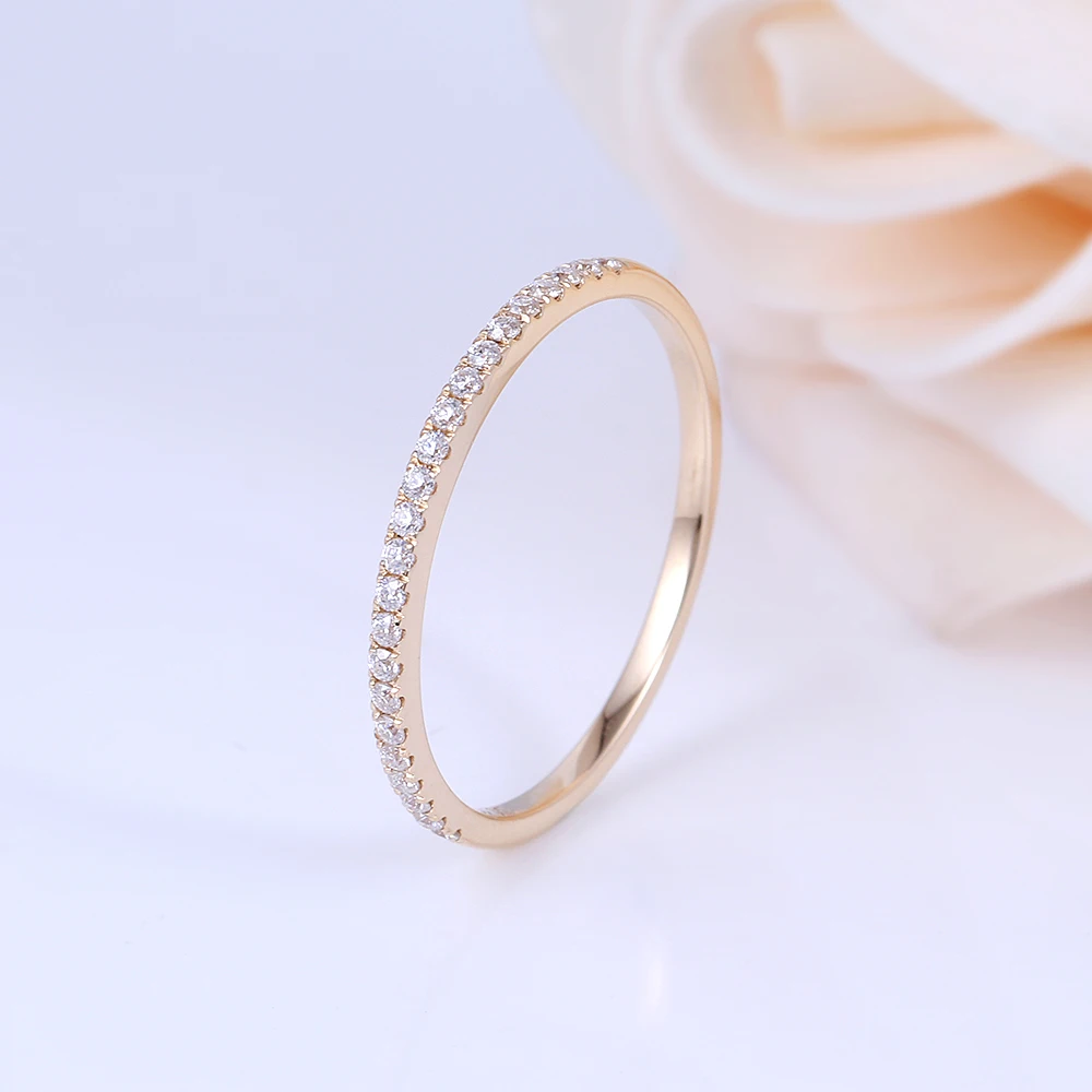 TransGem 14K 585 Yellow Gold Half Eternity Wedding with 23 Pieces Moissanite Stone Wedding Ring for Women