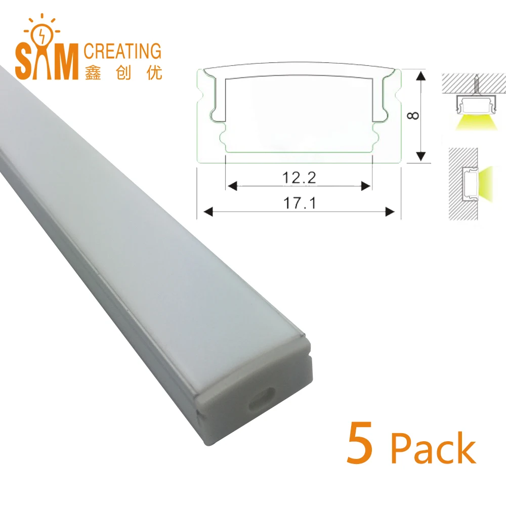 

Экструдированный алюминиевый U-образный канал UnvarySam (1 м/3,3 фута)-упаковка из 5-ультратонкий-прочный профиль-концевые колпачки/монтажные зажи...