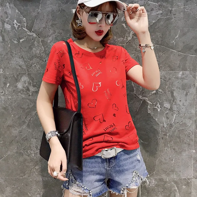 2019 новые милые с глубоким вырезом в форме сердца футболки Для женщин 100% хлопок