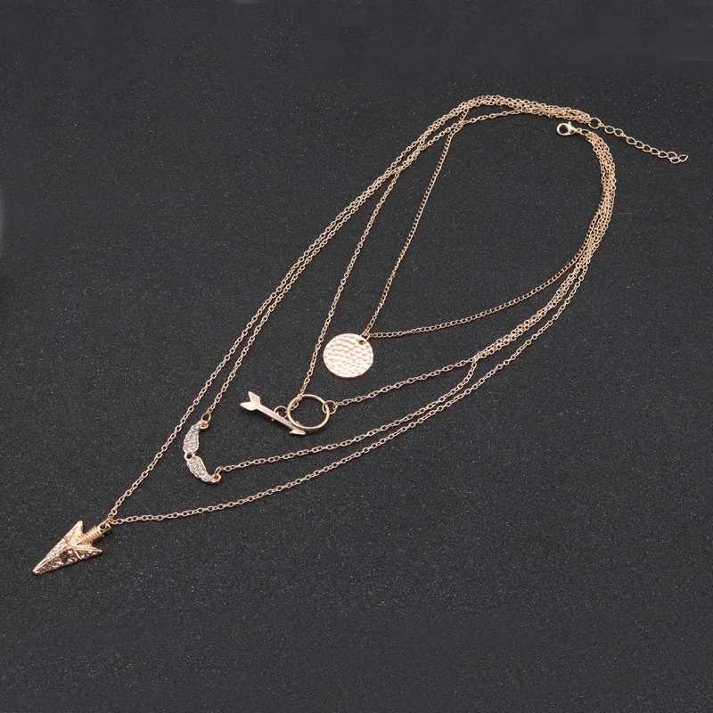 Многослойная цепочка Seblasy в стиле панк золотого цвета с большими кристаллами и