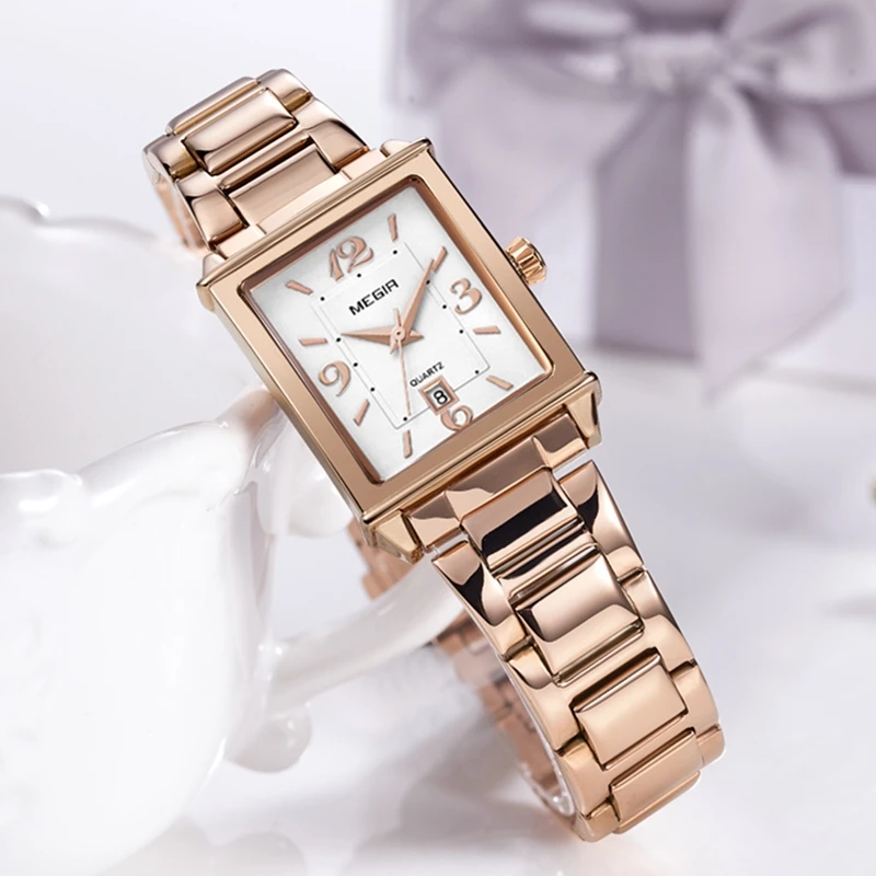 MEGIR Top Brand Fashion Women Watches Luxury Rose Gold Watch Stainless Steel Auto Date Ladies Lady Clock Reloj Mujer | Наручные часы