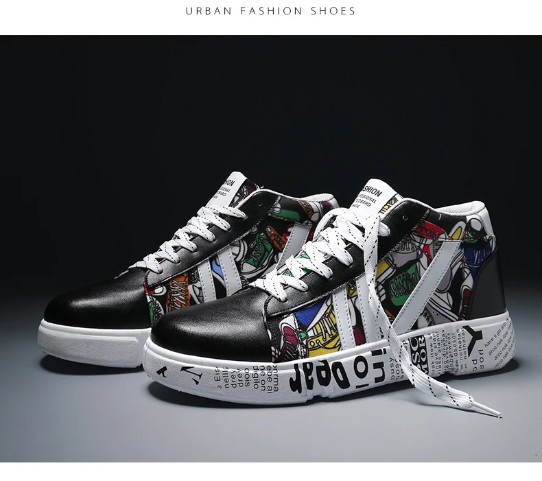 TYDZSMT Graffiti Sneakers Autumn Winter High Top Lover Shoes PU Woman Sneakers White Shoes Plus Size Zapatos De Mujer