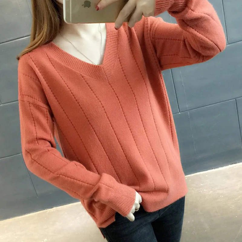 OHRYIYIE Soft V-Neck Sweaters and Pullovers for Women 2021 Autumn Winter Elastic Knitted Sweater Female Jumper Femme Basic Tops | Женская