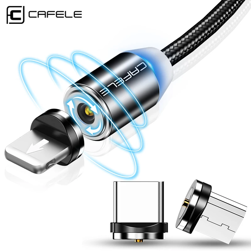 Cafele светодиодный магнитный USB кабель для iPhone, Micro USB кабель, USB C Магнитный зарядный нейлоновый кабель для телефонов samsung Xiaomi huawei