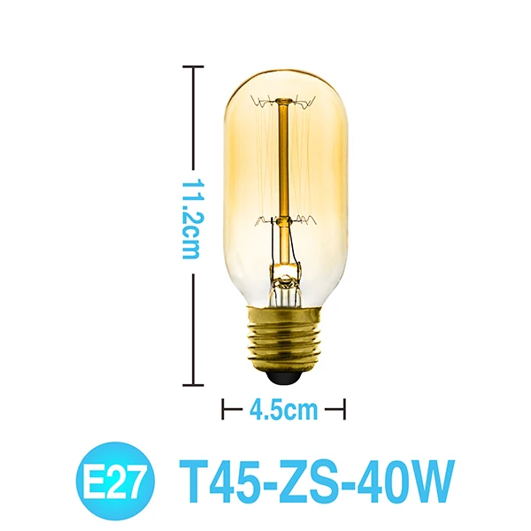 T45-ZS Ретро Edison led светильник лампочка E27 220 В 40 Вт ST64 G80 G95 T10 T45 T185 A110 A60 накаливания ампулы лампы Винтаж лампа накаливания Эдисона Светильник - Цвет: T45-ZS