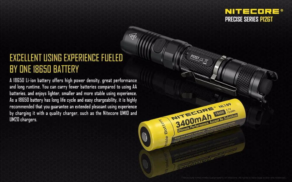 Nitecore p12gt 1000 люмен CREE светодиодный 350 метров в длину бросить тактический фонарик с um10 зарядное устройство и 18650 2600 мАч батареи