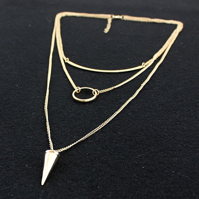 Женское ожерелье с подвеской в стиле панк Золотой многослойное круглой планкой и