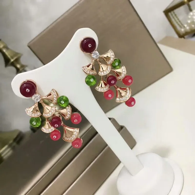 Bousle d'oreille femme фианиты витые болтающиеся серьги Красный Камень Роскошный бренд вечерние ювелирные изделия для женщин