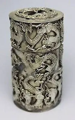 

CHINESE HANDWORK Beautiful CHINESE OLD HAND TIBET-SILVER DRAGON TOOTHPICK BOX# tools wedding Decoration Brassroom Art Statue