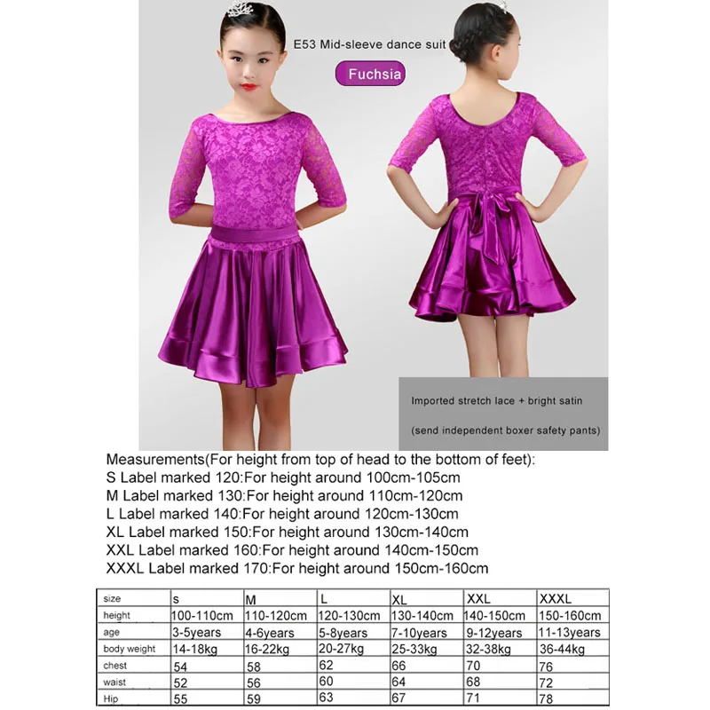 purple medium sleeve Новое платье для латиноамериканских танцев для девочек, бальная юбка для девочек, платье для девочек, атласная яркая атласная ткань, танцевальная юбка, костюм, танцевальная одежда для соревнований - Цвет: purple medium sleeve