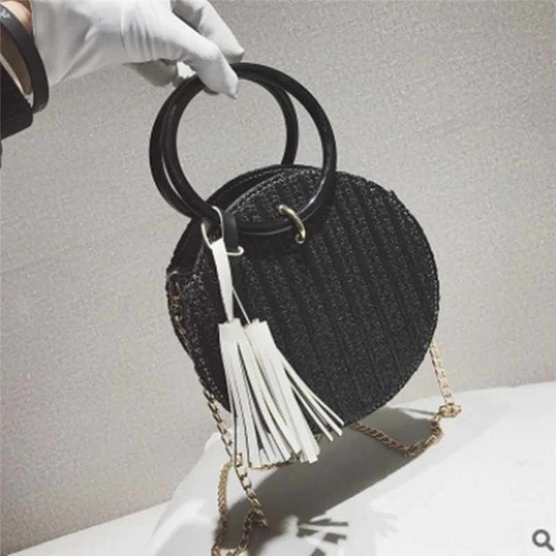 Женская Соломенная Сумка через плечо Bolsas De Mujer летняя пляжная сумка круглой формы
