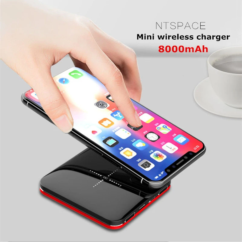 

8000mAh Qi Wireless Charger Dual USB Portable Mini Power Bank For iPhone Samsung Wireless Fast Charging External Metal Powerbank
