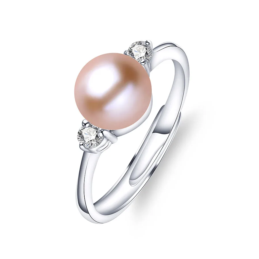 pink pearl Новые модные свадебные кольца с высоким блеском и натуральным пресноводным жемчугом для женщин, серебро 925, регулируемое Ювелирное кольцо с цирконием AAA - Цвет камня: pink pearl