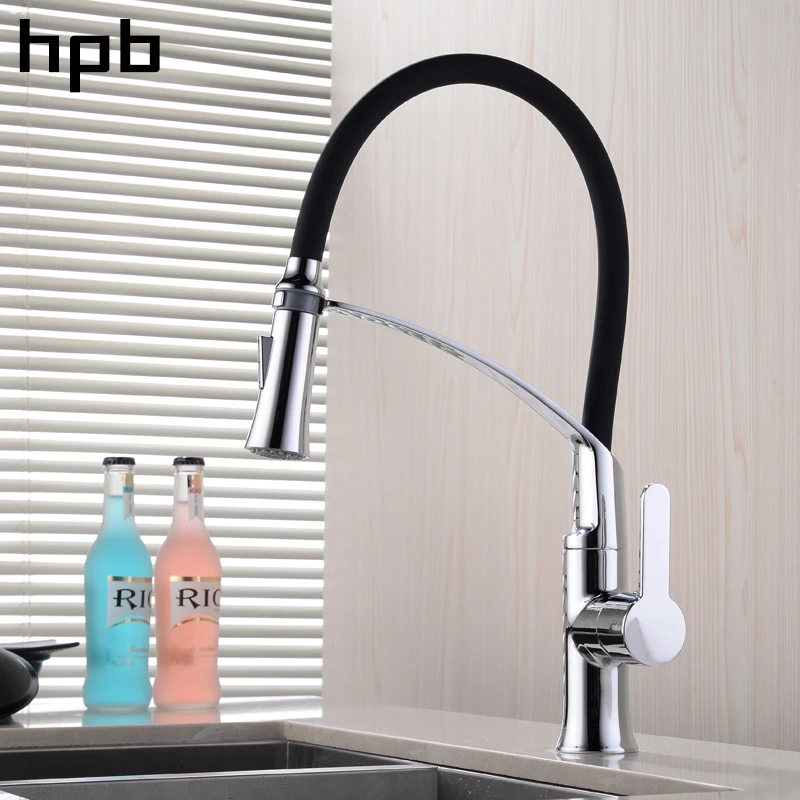 HPB хромированный полированный резиновый гибкий выдвижной кухонный кран