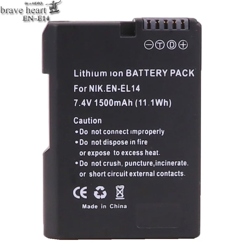 Brave сердце 2x bateria EN-EL14 RU EL14 батарея+ USB Зарядное устройство для цифровой камеры Nikon COOLPIX P7000 P7700 P7800 D3100 D3200 D3300 D5100 D5200 - Цвет: 1battery