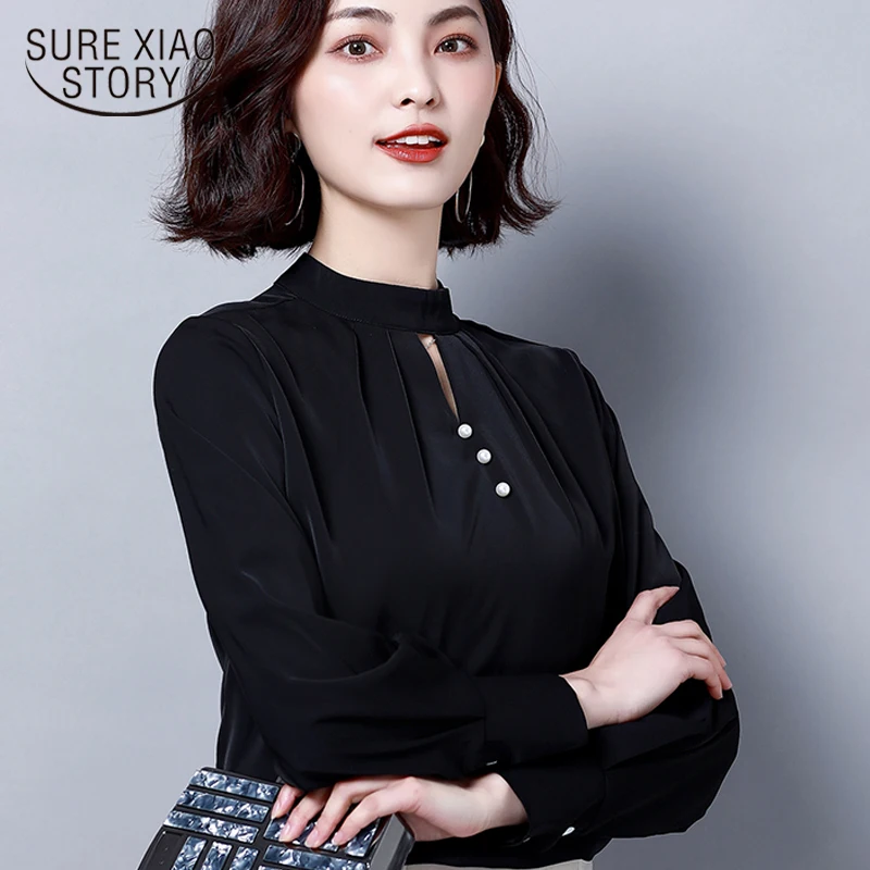 

women shirt Long-sleeve 2021 spring ladies fashion work office chiffon solid color Elegant wild women tops and blouses 2206 50