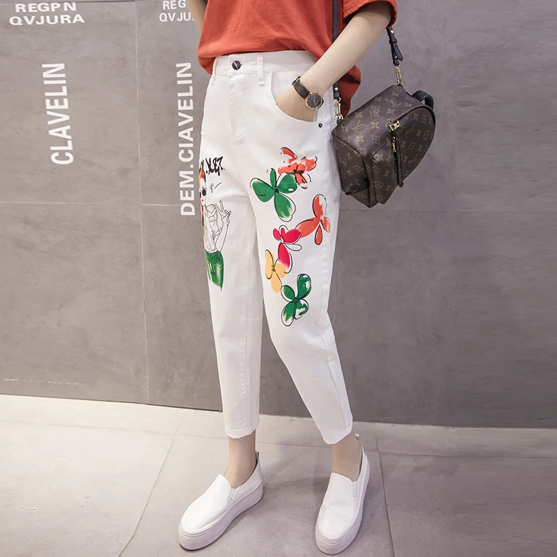 Fashion Boyfriend New Arrival Women's Clothes For Autumn Ankle-Length White Holes Jeans Beggar Pants Loose Female Denim Trousers | Женская