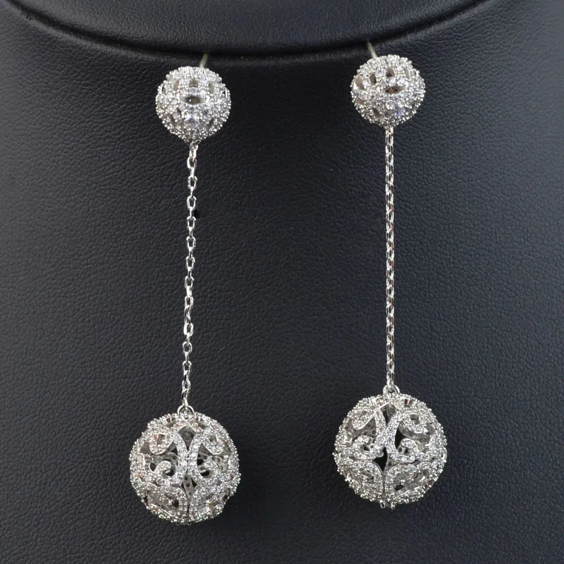 New design hollow 62 mm 2.44 inch long micro pave AAA Cubic Zirconia round ball dangle earrings for women luxury fashion jewelry | Украшения
