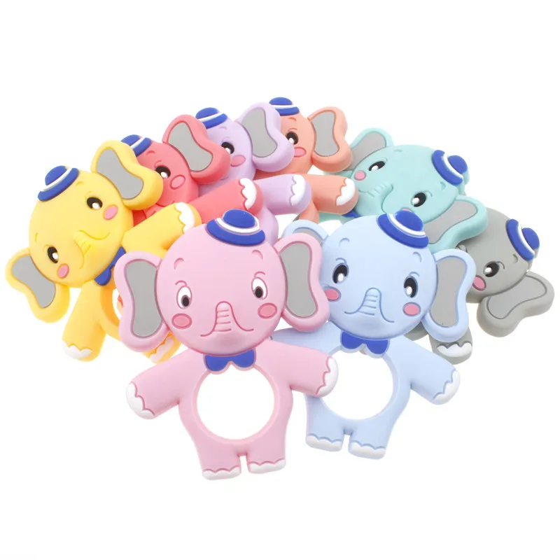 Collar con colgante de elefante de dibujos animados para beb&eacute;, mordedor de silicona sin Bpa, cadena de chupete artesanal, juguetes de dentici&oacute;n de silicona, 5 uds.-1