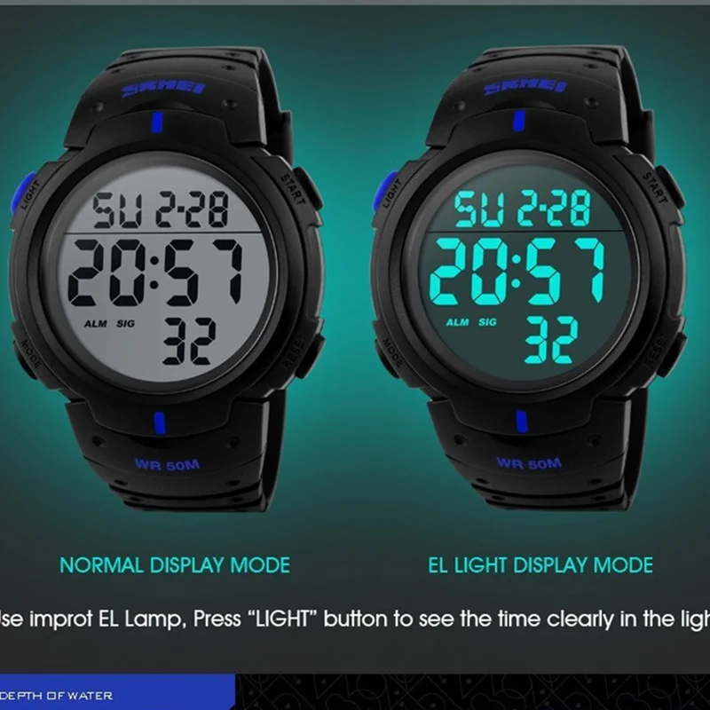 Часы наручные SKMEI Мужские Цифровые спортивные ударопрочные водонепроницаемые в