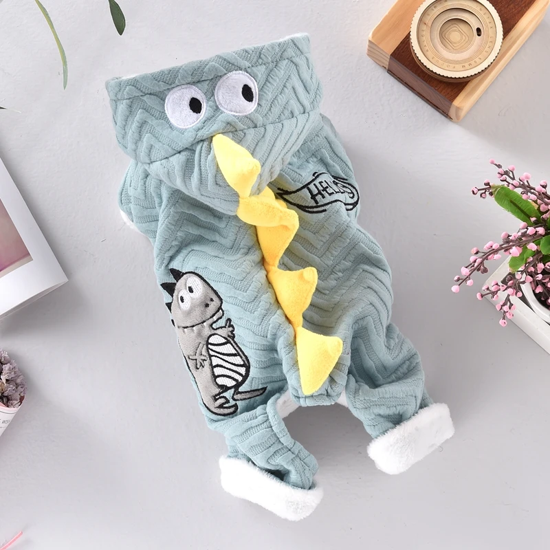 Dinasour зимний комбинезон для животных плюшевый Пудель Маленький Средний животное зеленый розовый флис Щенок Одежда Дизайн живота собака кошка пальто толстовка