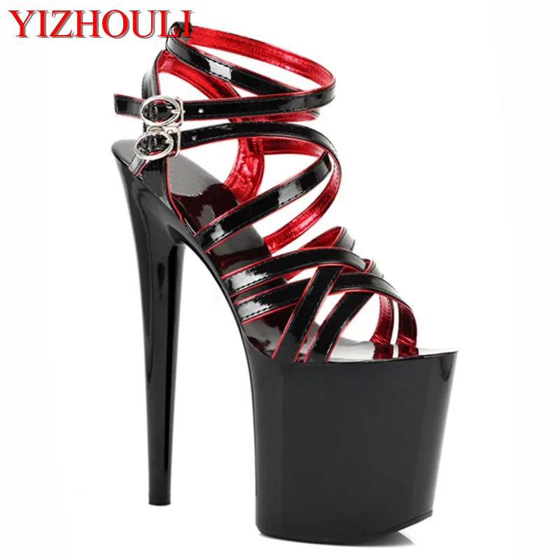 Classics Black Sexy Open Toe Sandals Super-elevation 20cm High-Heeled Sandals Lady's 8 Inch Sexy Gladiator Dance Shoes