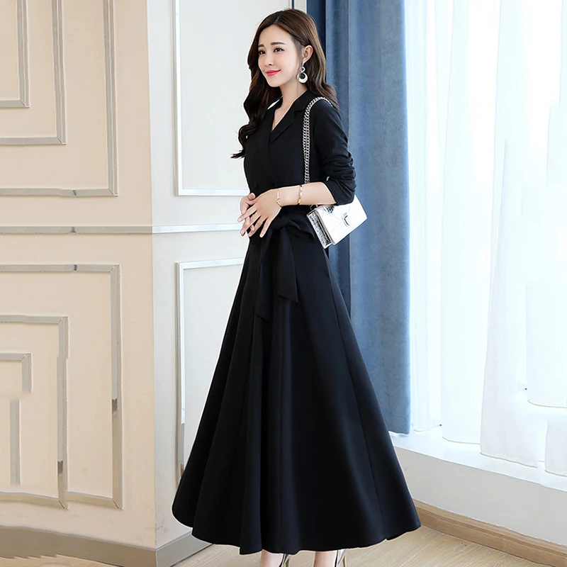 

Women Elegant V-neck shirt dress Long Sleeve Street Wear Lace-Up Waist Autumn winter dresses Plus Size 4XL A-Line Basic Dress