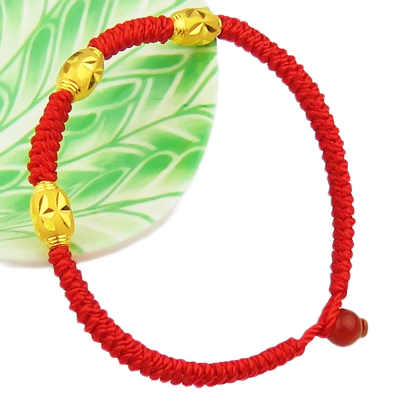 Pure 24K 999 Yellow Gold Bracelet PiXiu Luck Wealth Ingots Women Red Rope Weaving Knitted Bangle 0.13*3g 6.3inchL 3.5*5.5mm | Украшения и