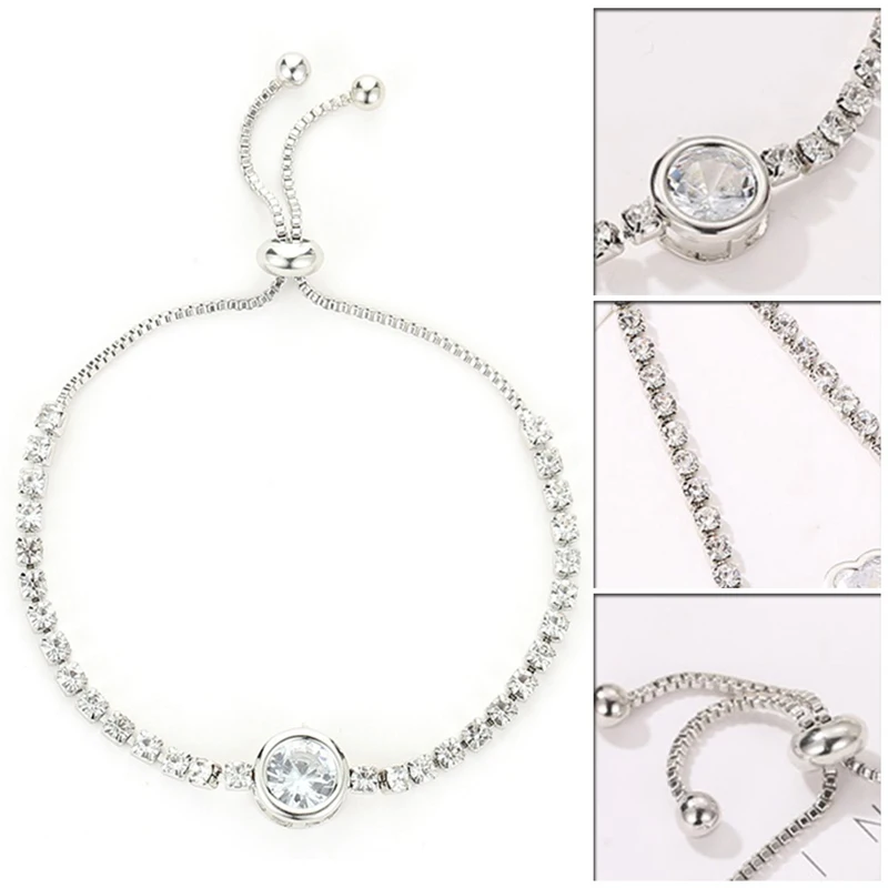Zircon Tennis Chain Bracelet Men's Hip hop Jewelry Copper Material Gold Silver Rose Color Box Clasp Link | Украшения и