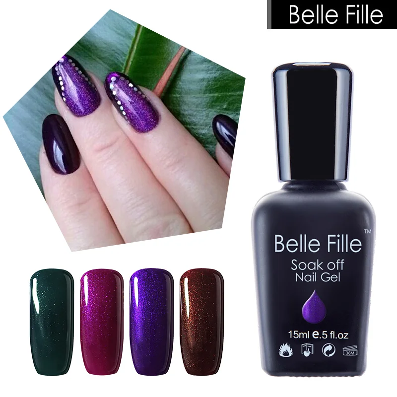 Belle Fille 15 мл Гель лак УФ маникюр Bling глянцевый гель Фиолетовый Гели Soak Off нужно