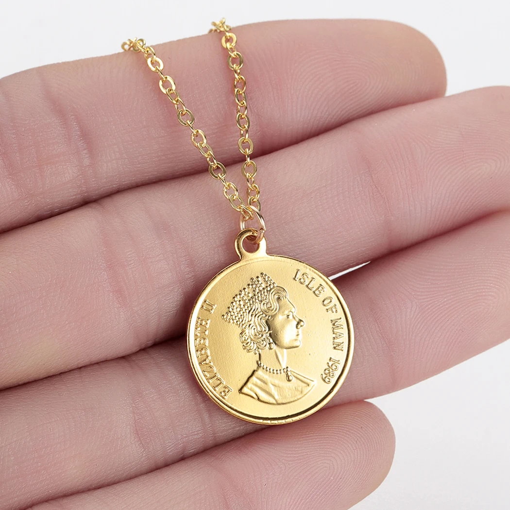 Kinitial Dollar монета портрет королевы кулоны ожерелья для женщин фигура ключица цепи