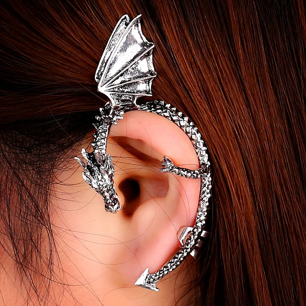 Personality Gothic Dragon Wing Ear Cuff Earrings For Women Silver Color Black Bronze Punk Vintage Clip On Earings