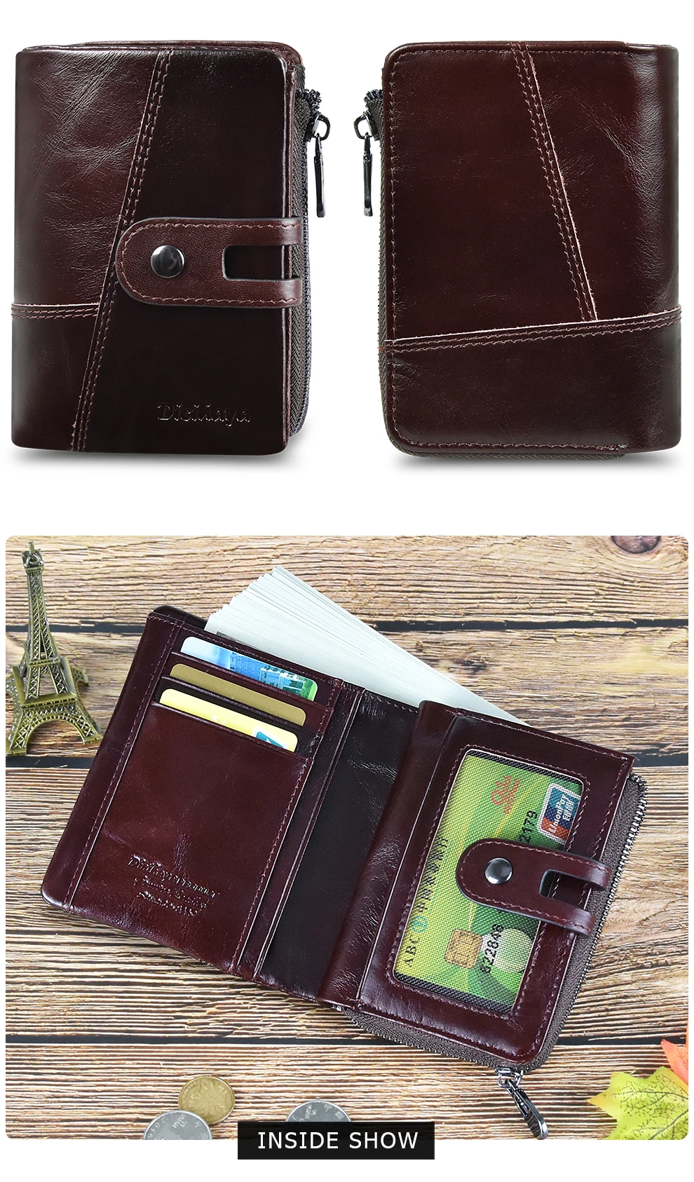 DICIHAYA New Style Genuine Cowhide Leather Women Medium Paragraph Buckle Leather Wallet Women's High Quality Coin Purse