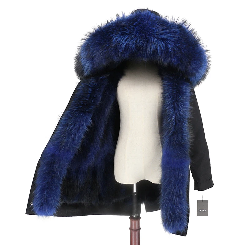 black light blue OFTBUY пальто из натурального меха енота, капюшон из лисьего меха, зимняя куртка, Женская длинная парка, водонепроницаемая верхняя одежда - Цвет: black light blue