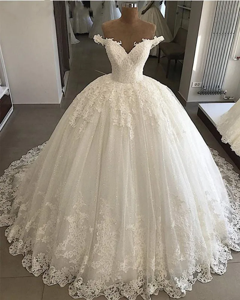 Свадебное платье принцессы Vestido De Noiva бальное с открытыми плечами и блестками