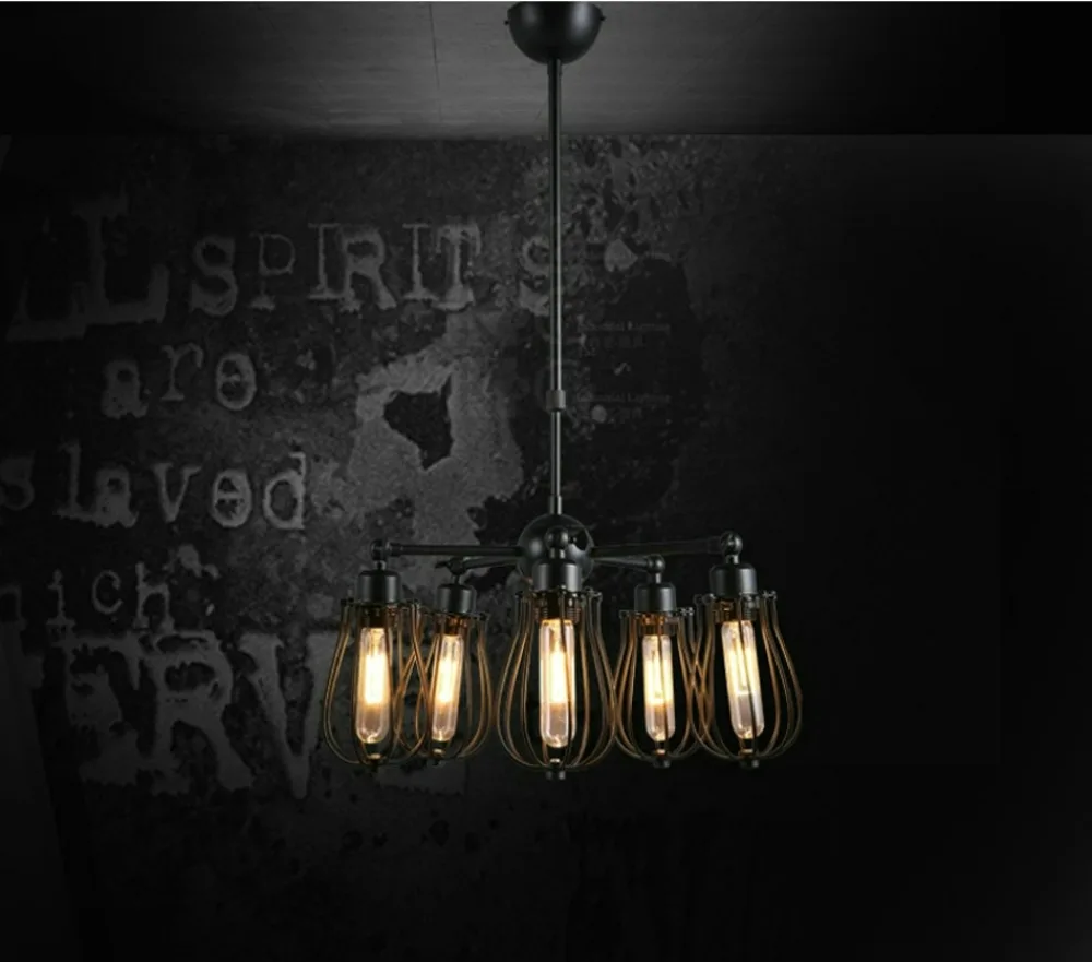 Черная Железная люстра абажур американский стиль Сельский лофт Подвесная лампа