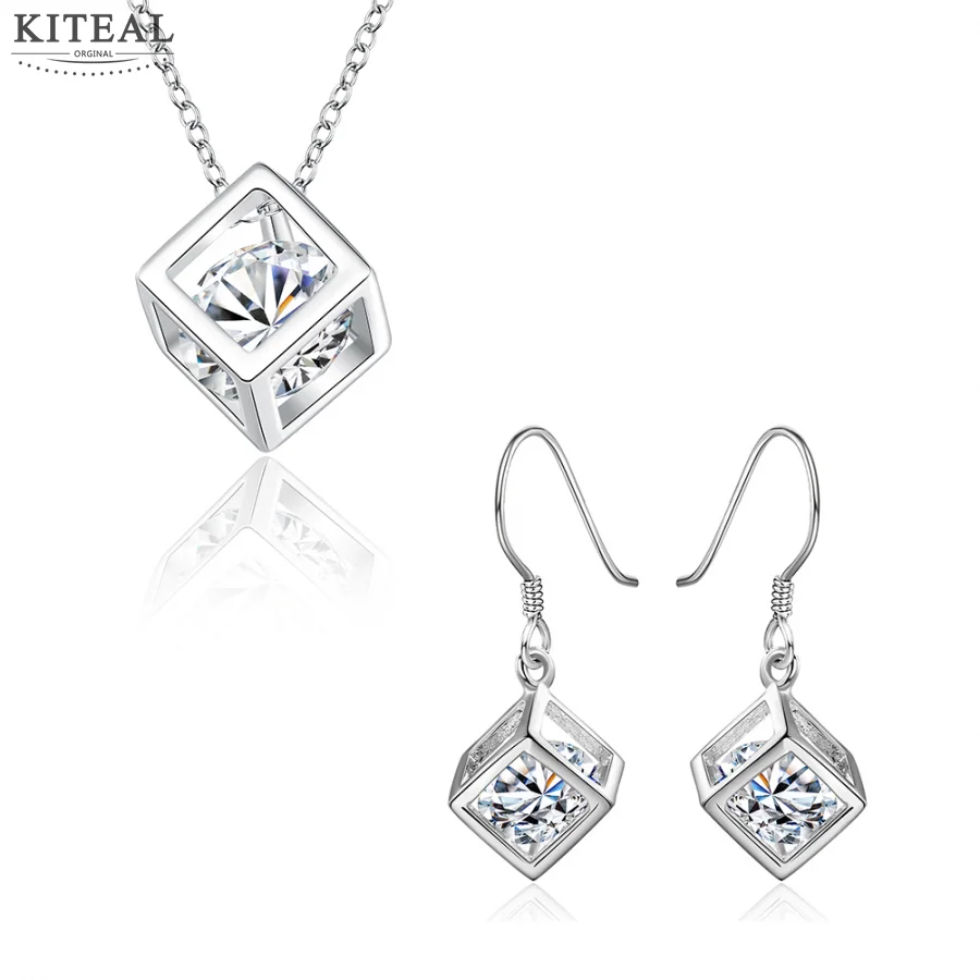 2017 красивые с серебряным покрытием Ювелирные наборы кубическое ожерелье