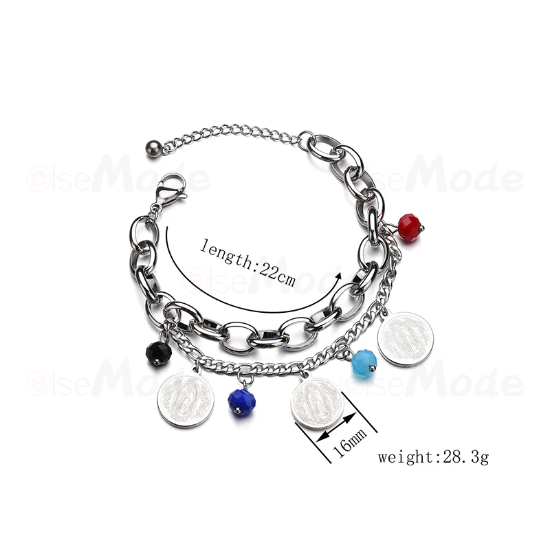 ELSEMODE винтажные Двойные Браслеты с цепочкой Дева Мария/Крест браслеты из