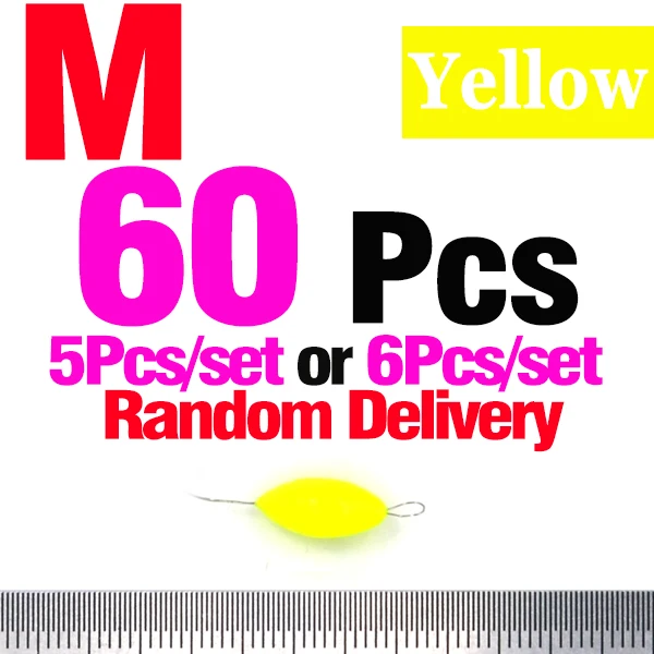 60Pcs Yellow M MNFT 60 шт. семизвездный Овальный Мини поплавок для рыбной ловли космические бобы легко использовать поплавок ставятся как пробка и быть фиксированным - Цвет: 60Pcs Yellow M