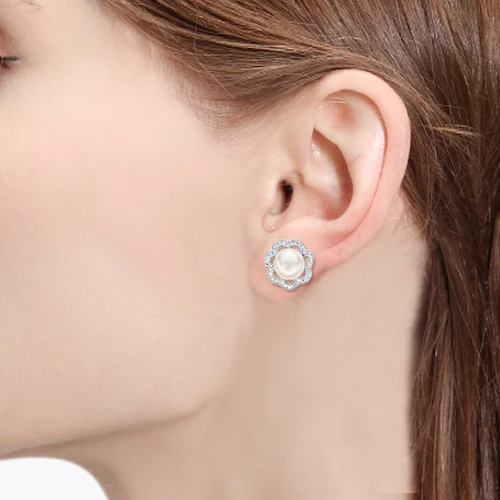Tuliper, 925 пробы, серебряные серьги, серьги с цветком и жемчугом, серьги с кубическим цирконием, женские свадебные аксессуары, рождественское ювелирное изделие, подарок