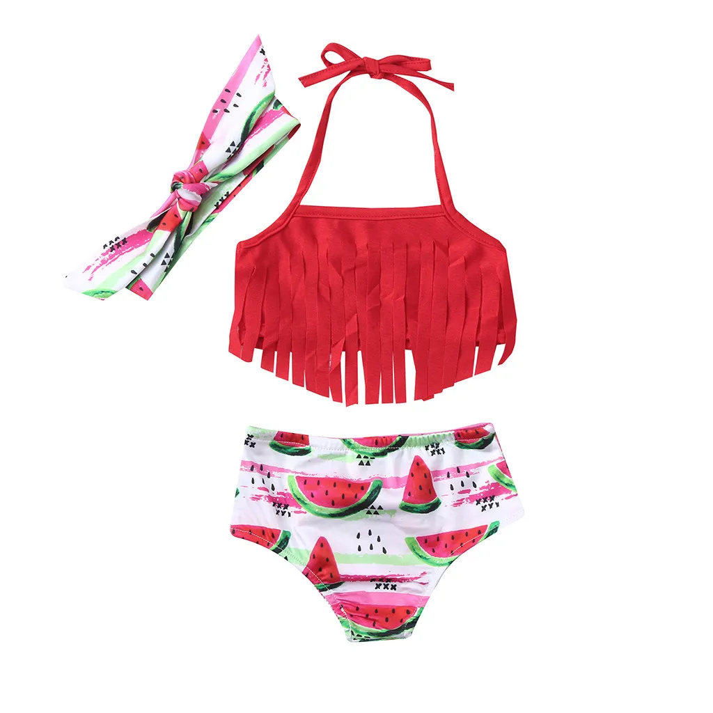 ids Swimwear Baby Girls Tassel Watermelon Print Two Piece Summer Beachwear Swimsuit Bathing Swim Bikini Outfits T7# | Детская одежда и