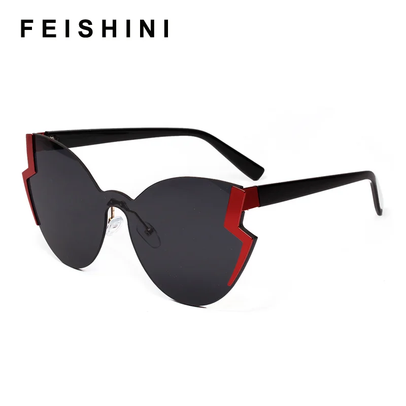 

FEISHINI Pink Vintage Cat eye Sunglasses Women Rimless Diamond cutting Lens Brand Designer Fashion Shades Sun Glasses 2019