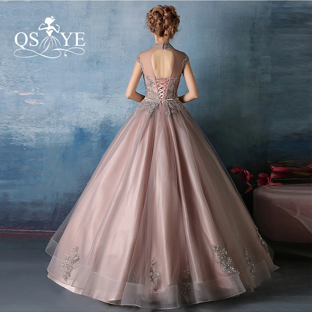 Vestido de Festa Винтаж Саудовская Аравия Формальные Вечерние платья кружевное платье с высокой горловиной с бисером пышные бальное платье вечерние платья ручной работы