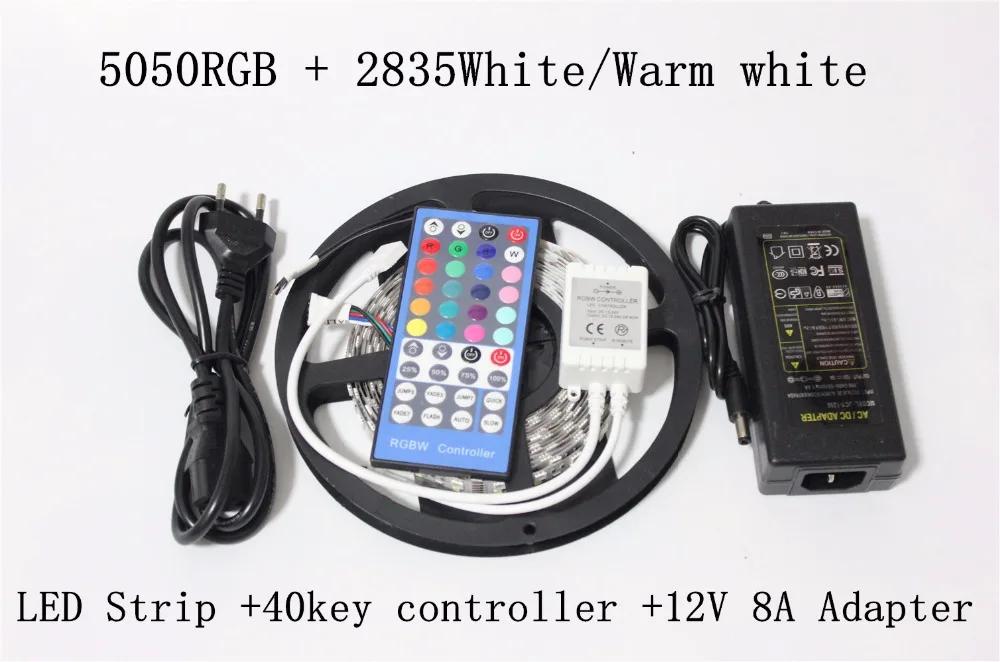 Светодиодная ленсветильник RGBW двухрядная 5050 RGB + 2835 белый/теплый белый гибсветильник свет s 120 светодиодов + 40key ИК контроллер + источник питания DC12V 8A