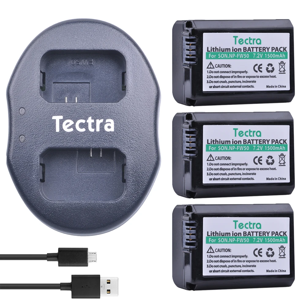 Tectra 3 шт. NP FW50 NPFW50 батарея + USB двойное зарядное устройство для Sony Alpha 7 a7 7R a7R 7S a7S a3000