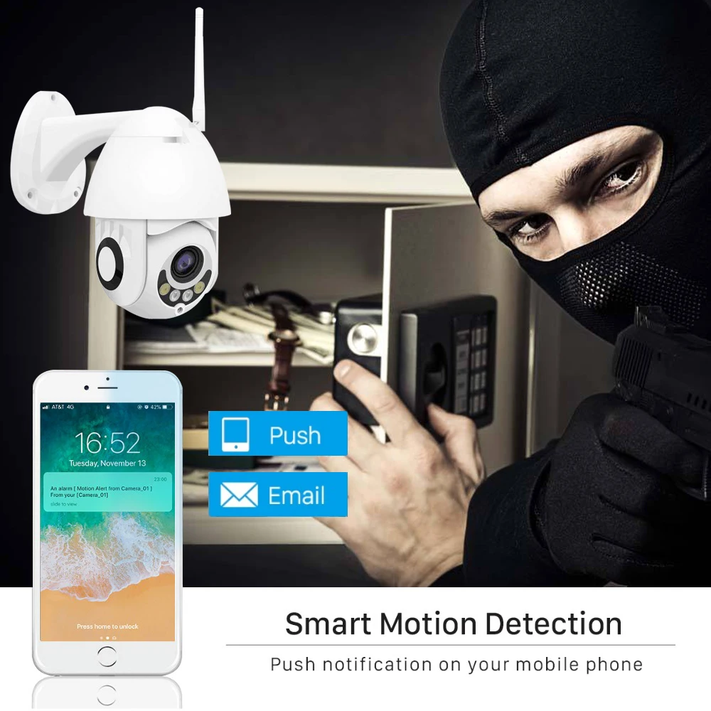 IP камера WiFi 2MP 1080P Водонепроницаемая IR Onvif беспроводная PTZ скоростная купольная