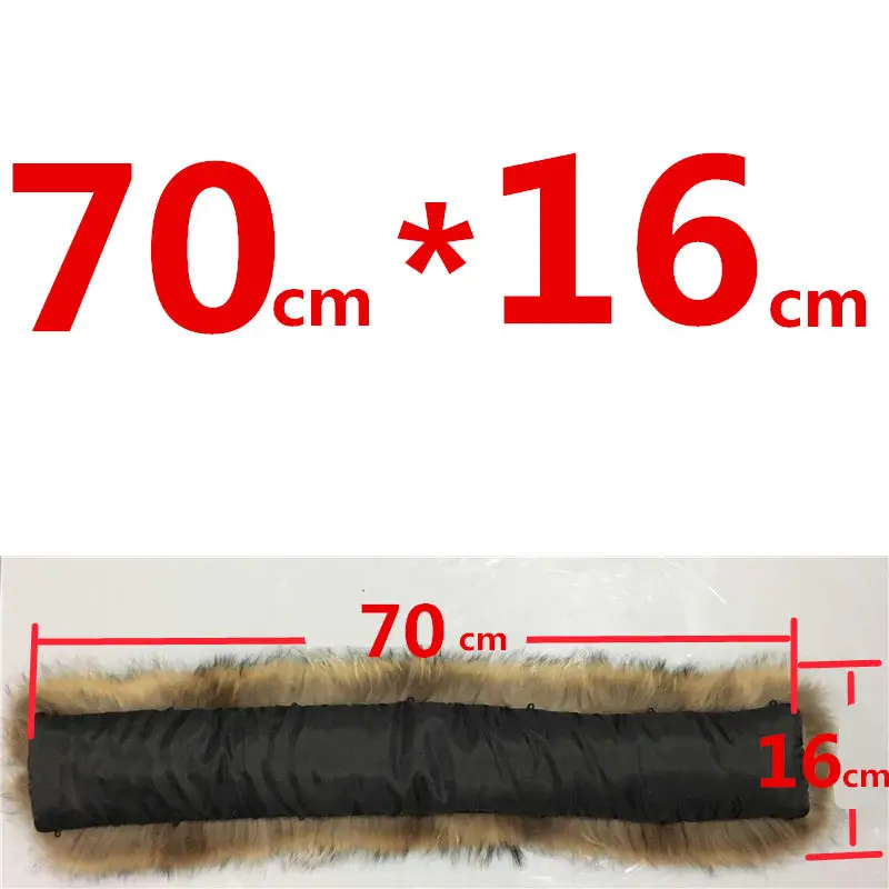 70cmX16cm Натуральный меховой воротник для парки пальто роскошный Теплый натуральный енот шарф женские Большие меховые шарфы мужские куртки 60 см 65 см 70 см 75 см - Цвет: 70cmX16cm