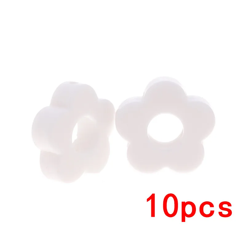 F 01 White 10 шт., цветок, силиконовый прорезыватель, бусины, BPA бесплатно, Бабочка, Детская соска, цепочка, держатель, аксессуары, сделай сам, младенческое кусающееся ожерелье с резьбой - Цвет: F 01 White