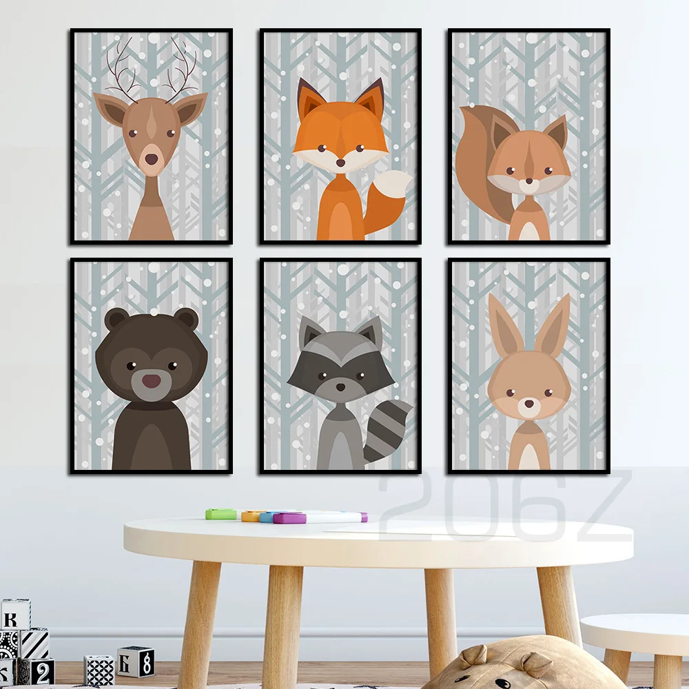 Мультфильм лиса Пиво Олень Кролик постер животных холст картина скандинавские